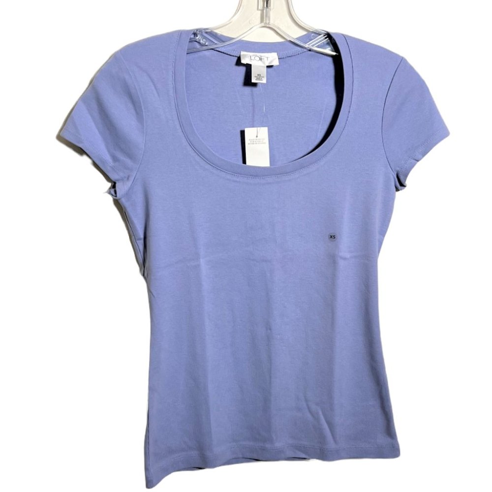 NWT Ann Taylor LOFT Purple 100% Cotton Short Sleeve Scoop Neck T-Shirt, Size XS - Picture 7 of 7